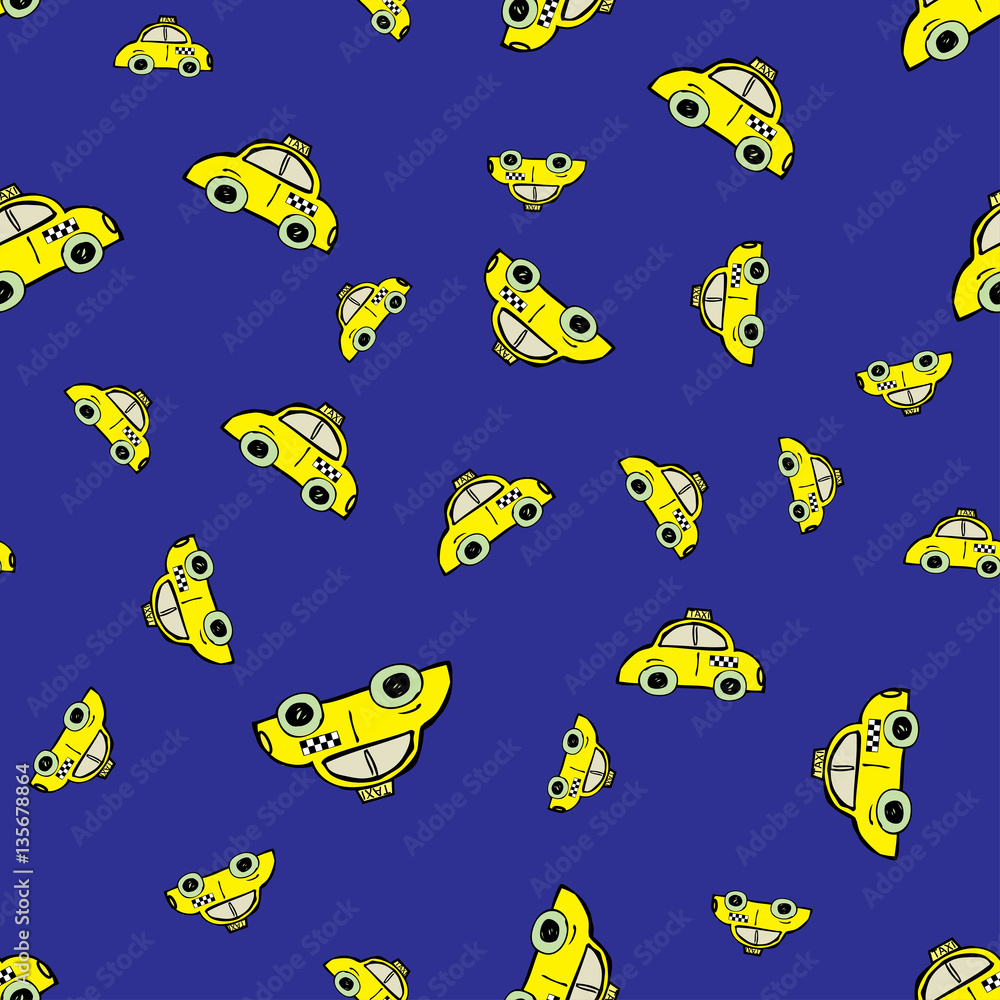 Doodle taxi car seamless pattern Doodle taxi car seamless pattern