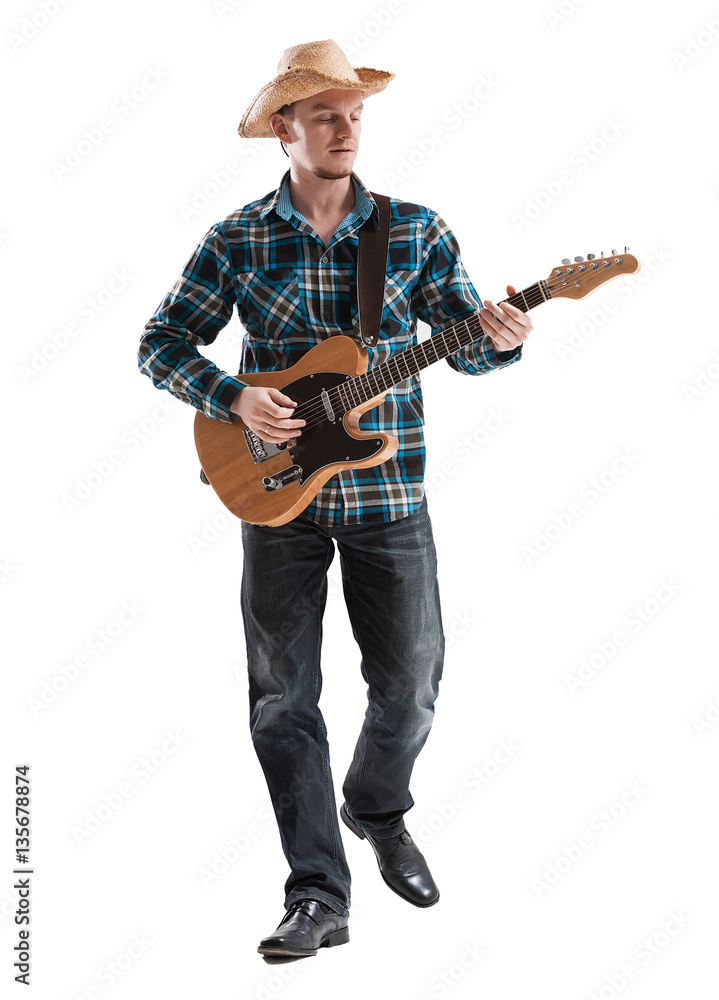 blues or country guitarist isolated on white blues or country guitarist isolated on white