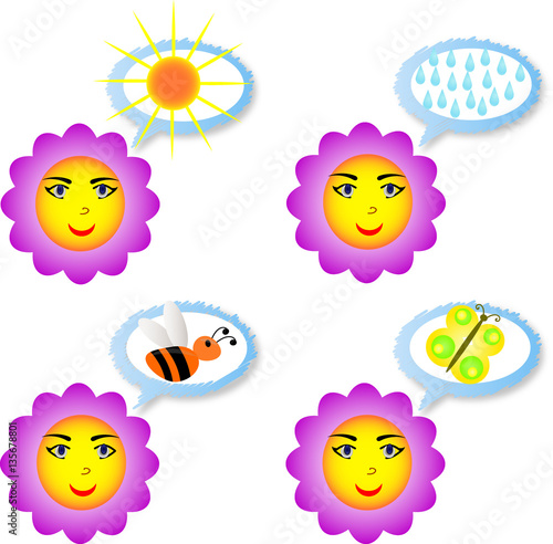 collection of four flower. flower dreaming of sun, butterfly, be