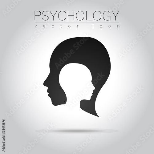 Modern head logo of Psychology. Profile Human. Creative style. Logotype in vector. Design concept. Brand company. Black grey color isolated on white background. Symbol for web, print, card, flyer.