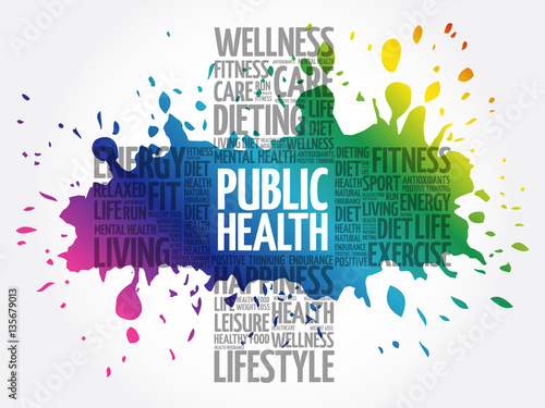 Public Health word cloud, health cross concept background