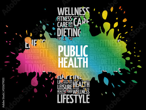 Public Health word cloud, health cross concept background