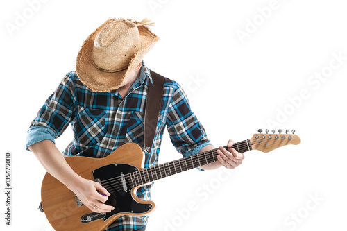 blues or country guitarist isolated on white