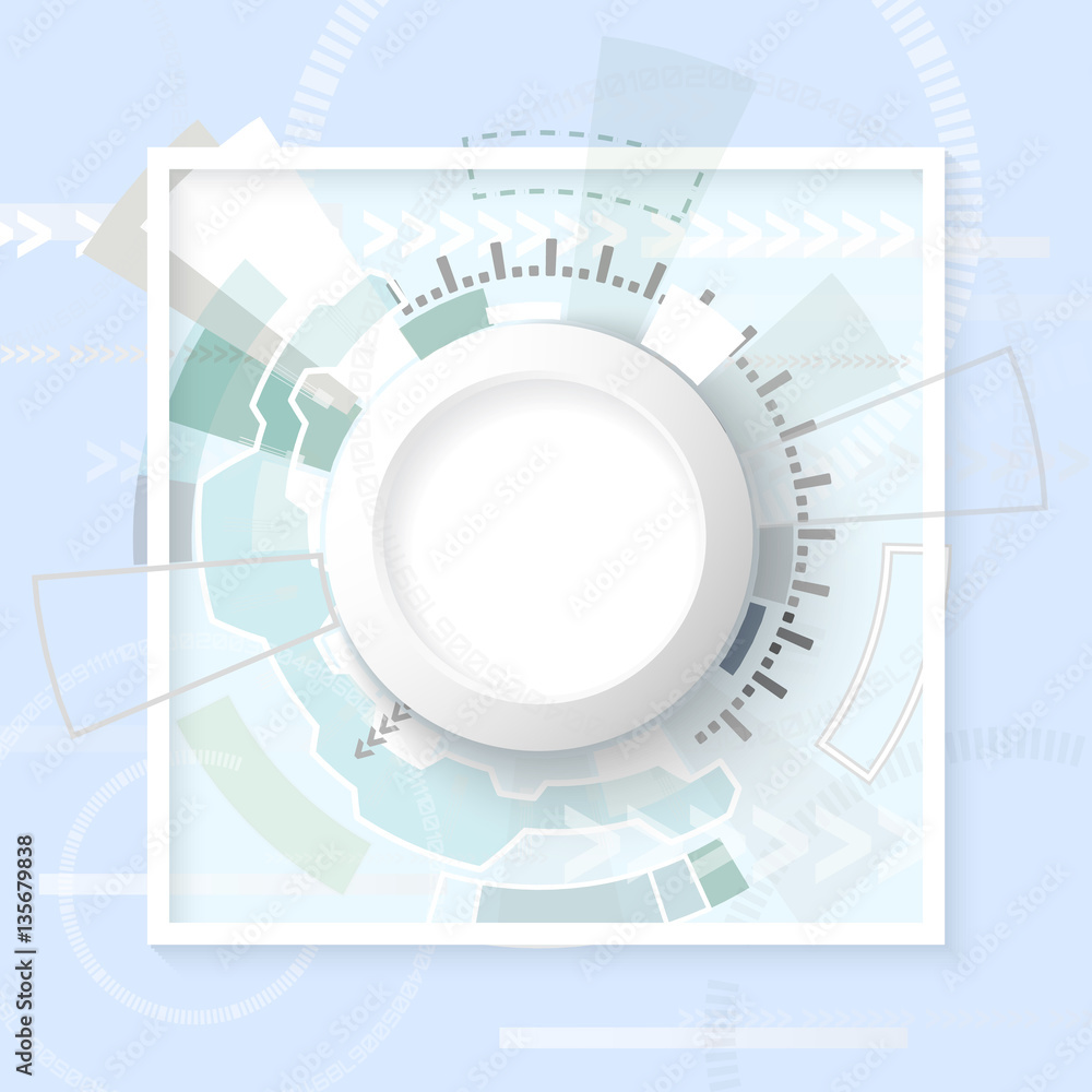 Abstract technological background with various technological elements. Circle place for text Abstract technological background with various technological elements. Circle place for text