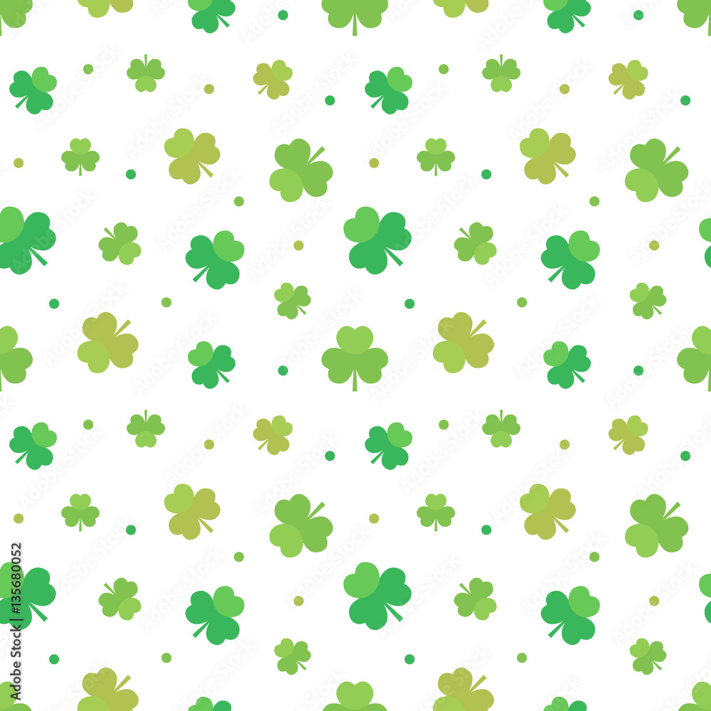 St.Patrick's Day seamless pattern background with green clover, shamrock and dots. St.Patrick's Day seamless pattern background with green clover, shamrock and dots.