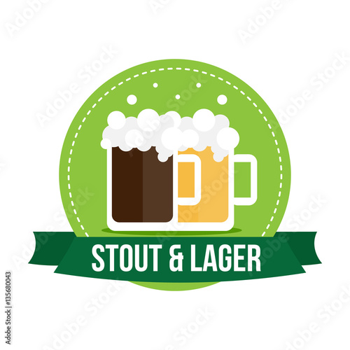 Flat design banner, badge, label with couple glasses of beer, stout and lager. 