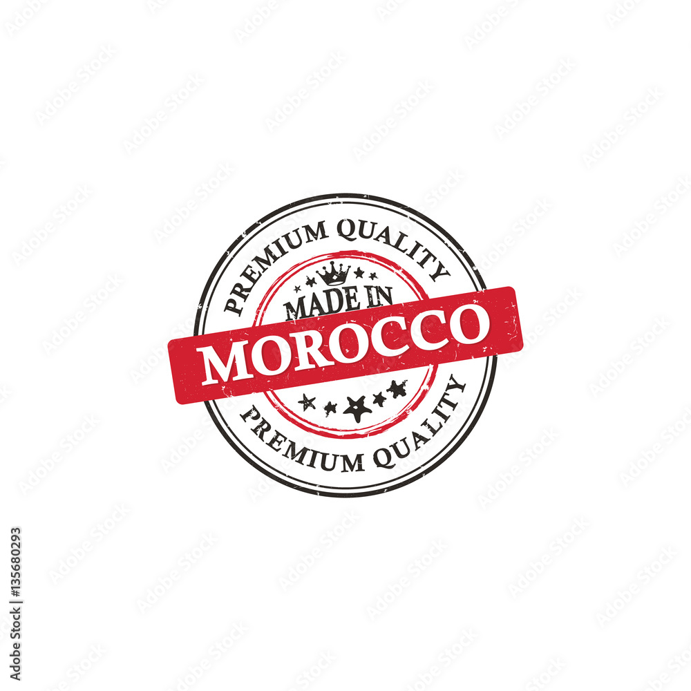 Made in Morocco, Premium Quality printable business grunge label / stamp.  Print colors used
