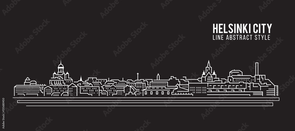 Cityscape Building Line art Vector Illustration design - Helsinki city