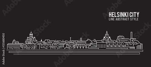 Fotografie, Obraz Cityscape Building Line art Vector Illustration design - Helsinki city