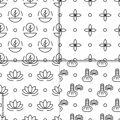 Set alternative medicine vector pattern with symbols of ayurvedic medicine and medicine herbs treatment. Patterns for packaging and wrapping paper products holistic, healthy lifestyle