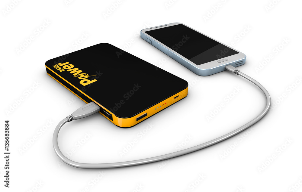 3d Illustration of Powerbank charging smartphone isolated white 3d Illustration of Powerbank charging smartphone isolated white