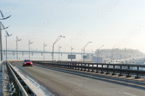 Overpass of embankment by Dnieper river on the Right bank in downtown Kiev  Ukraine  