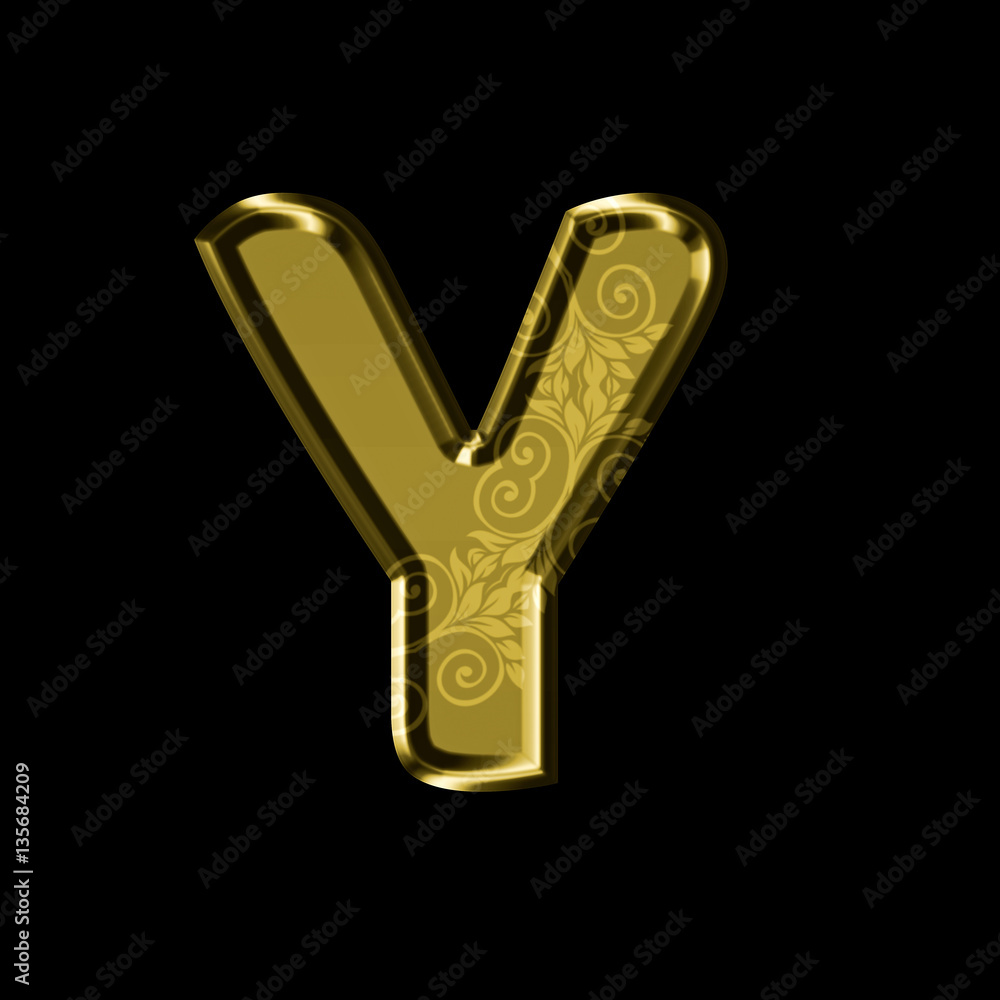 Golden letter Y with floral ornament.Isolated on black. Golden letter Y with floral ornament.Isolated on black.