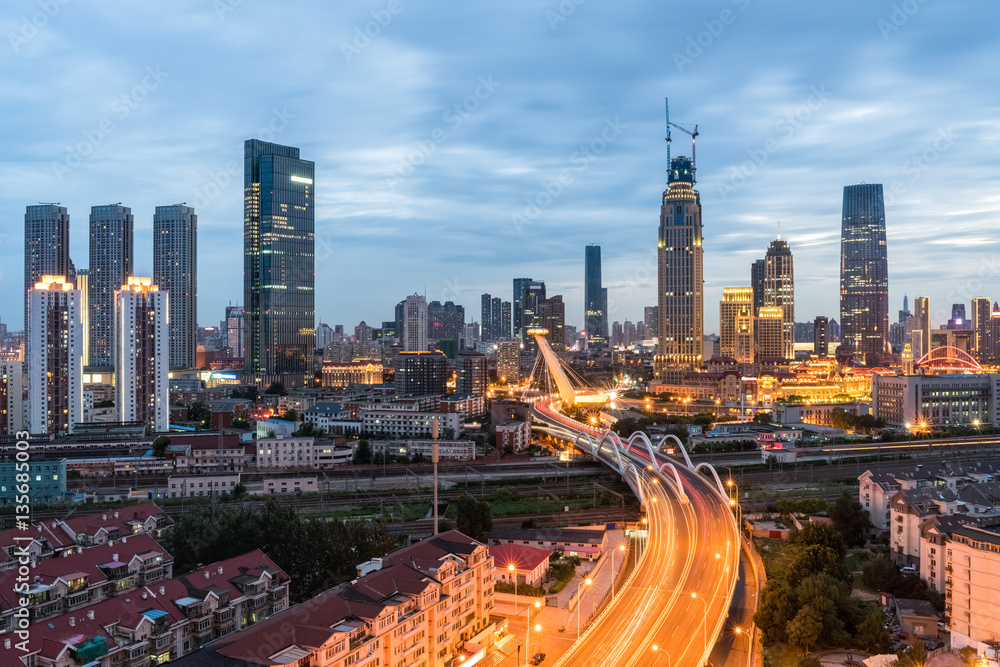 Obraz premium beautiful tianjin in nightfall