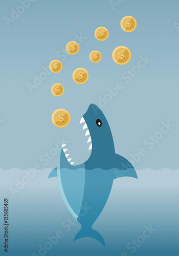 Greedy Loan Shark, vector illustration of a shark ready to eat all your money
