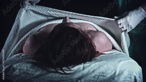 4K Crime Morgue Mortician Covers Dead Body