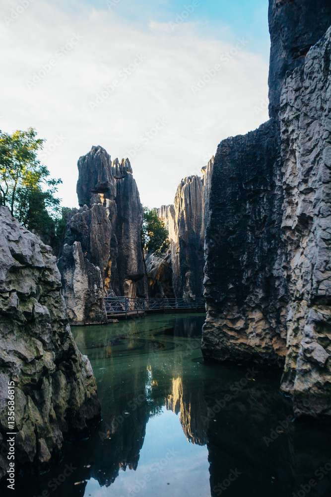 Stone Forest in Shilin, Yunnan Province, South China, not far from the provincial capital Kunming. It is the world-famous natural area of limestone formations and UNESCO World Heritage Site.