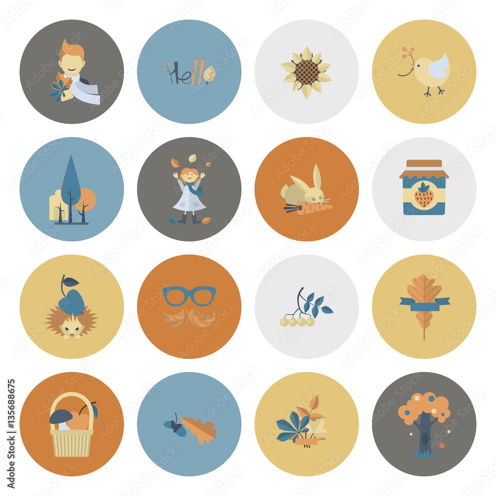 Set of Flat Autumn Icons Set of Flat Autumn Icons
