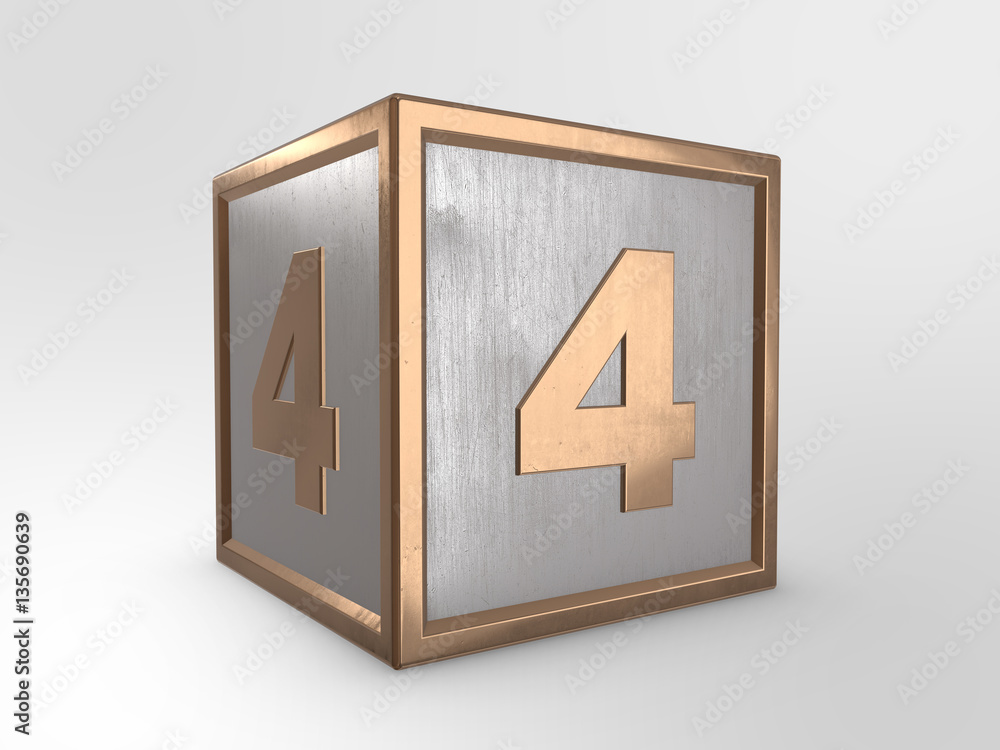 Number 4 on metallic cube Number 4 on metallic cube
