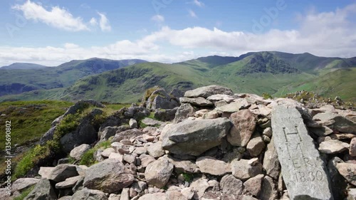 Views of the summits of Helvellyn, Striding Edge, Catstycam and Birkhouse Moor in the English Lake District, UK