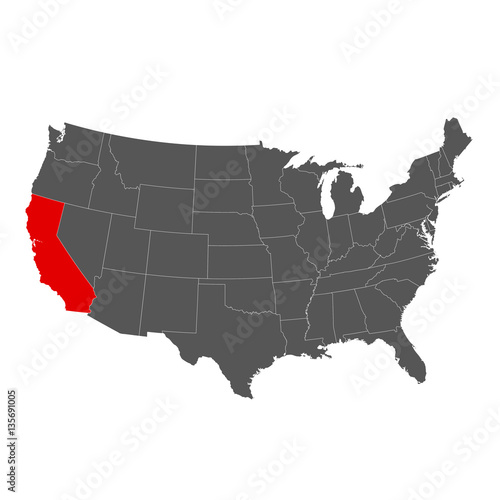 United States of America with California Highlighted Map
