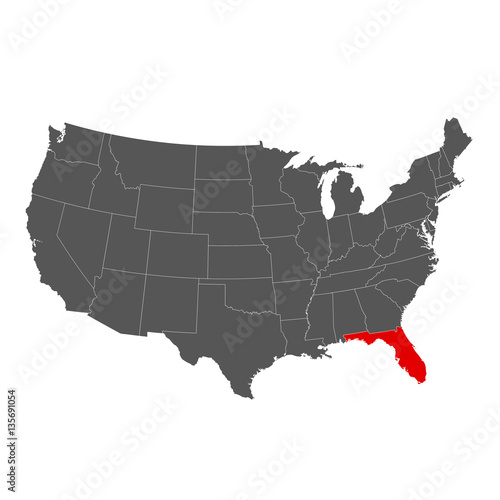 United States of America with Florida Highlighted Map