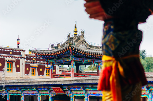 The details of ancient temple building of Kumbum monastery in Qinghai Province, China photo