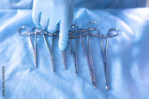 Surgical instruments are on the table before the operation