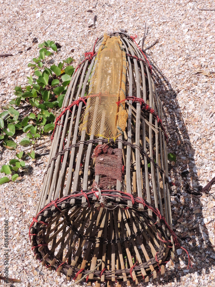 Bamboo fish trap. Stock Photo