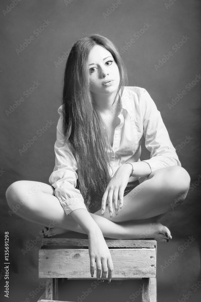 fashion portrait of a young girl in black and white fashion portrait of a young girl in black and white