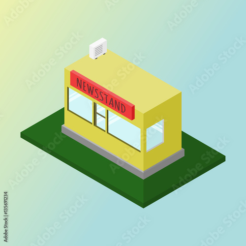 Vector isometric building. Newsstand magazine.