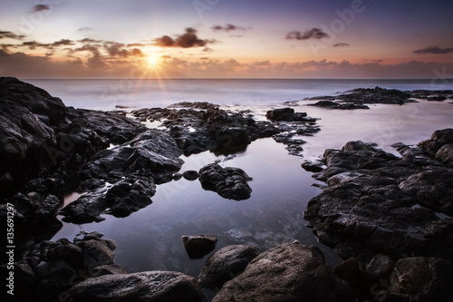 Calm sunset over the Atlantic Ocean, Lanzarote, Playa Blanca