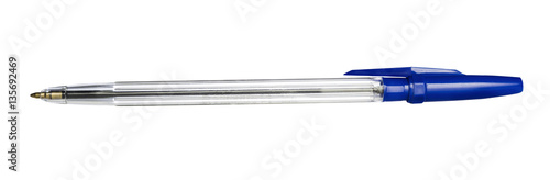 Fototapete Isolated ballpoint pen with blue cap  on white background