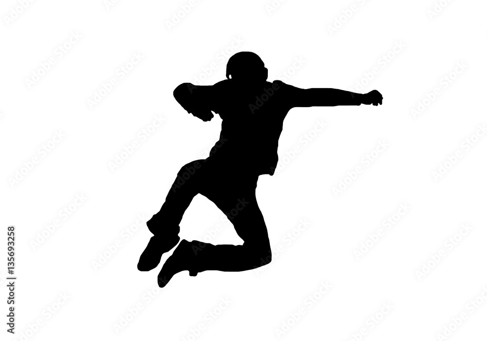 silhouette of man jumping isolated on white