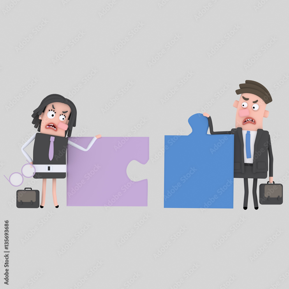Fototapeta premium Businesspeople arguing. Puzzles don´t fit.Custom 3d illustration / design : Can't find what you are looking for? contact me! I can create exactly what you need.