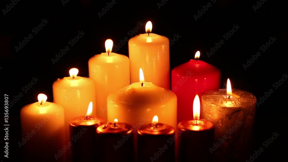 Many different multicolored candles lit and quickly extinguished. Gradually appears sharpness candle burn fire. Romantic or RIP darkness template Many different multicolored candles lit and quickly extinguished. Gradually appears sharpness candle burn fire. Romantic or RIP darkness template