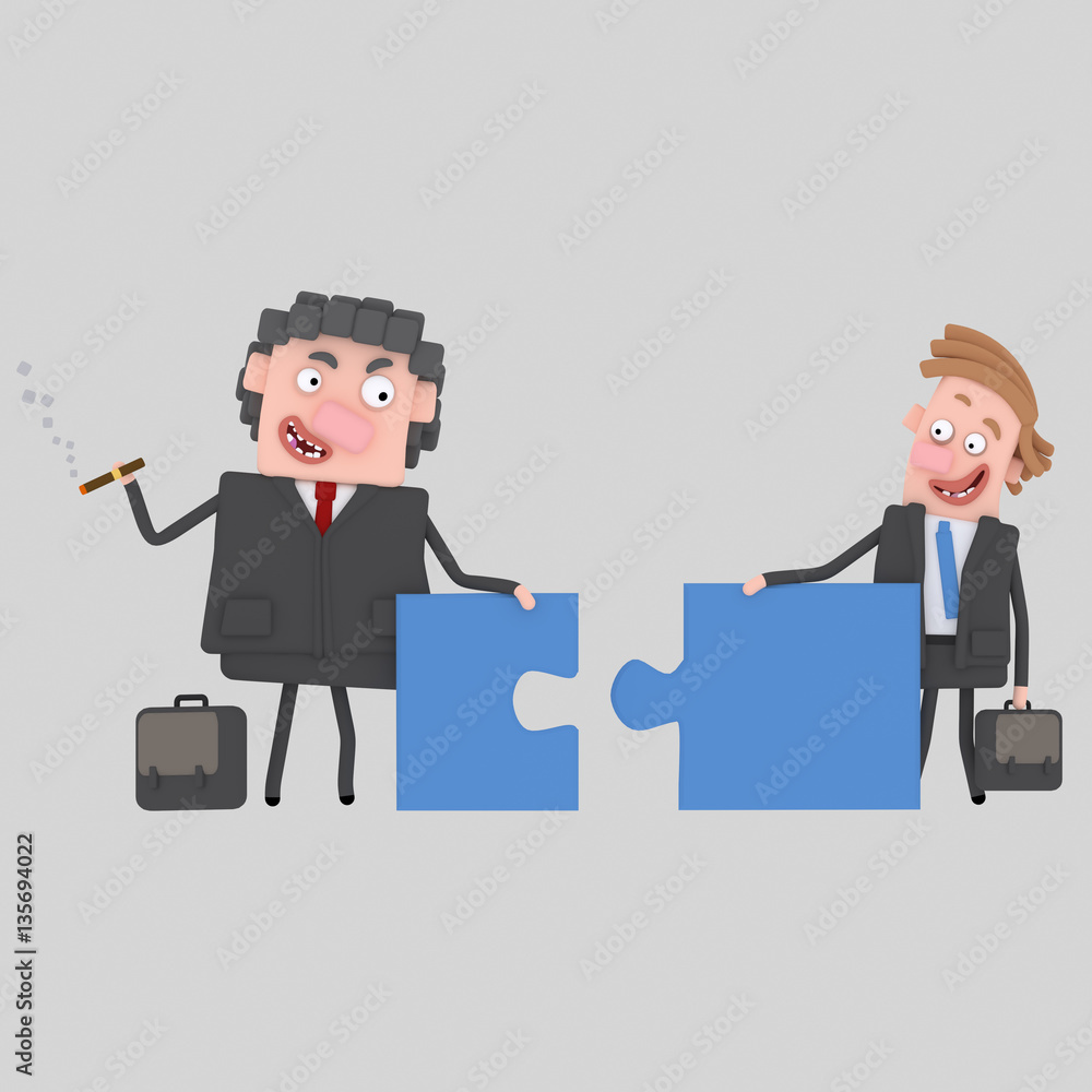 Obraz premium Businesspeople doing a puzzle. Custom 3d illustration / design : Can't find what you are looking for? contact me! I can create exactly what you need.