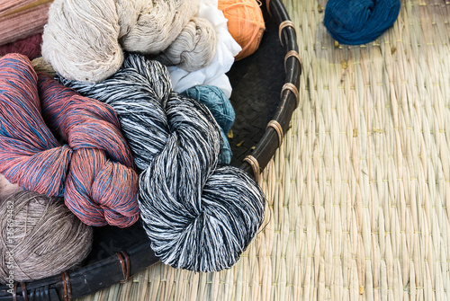 Basket of colorful yarn