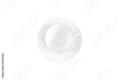 White mug and saucer on a white background