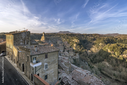 Superb view of the historic center and the Masso Leopoldino di Sorano from the Orsini Fortress, Grosseto, Tuscany, Italy photo