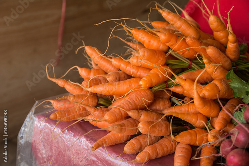 Fresh baby carrots in the market