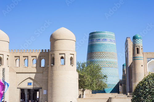 Kalta Minor Minaret in Itchan Kala, the walled inner town of the city of Khiva, Uzbekistan. UNESCO World Heritage