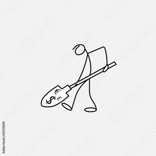 Cartoon icon of sketch business man stick figure with money