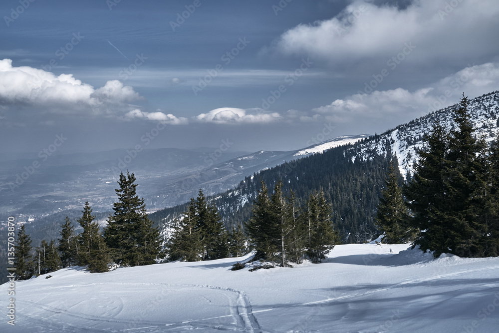 Winter landscape  in the Giant Mountains in Poland.