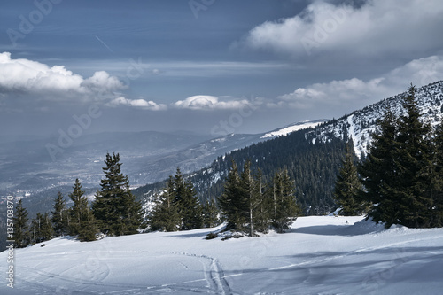 Winter landscape in the Giant Mountains in Poland.