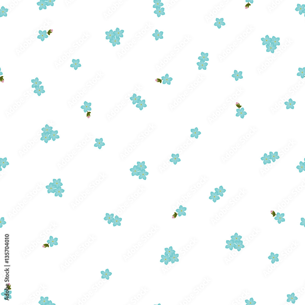 Seamless floral pattern forget-me-not blue flowers. Myosotis gentle flower pattern on white background, vector, eps 10