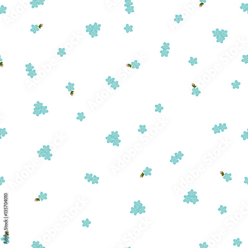 Seamless floral pattern forget-me-not blue flowers. Myosotis gentle flower pattern on white background, vector, eps 10