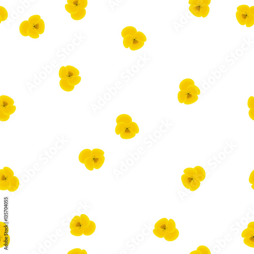 Seamless floral pattern yellow Pansies flowers on white background, vector, eps 10