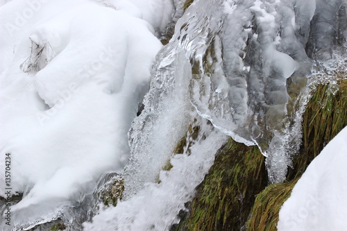 Frozen waterfalls, winter scene, natural beauty in National Park Plitvice lakes in Croatia