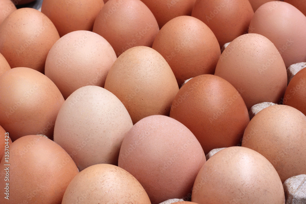 fresh chicken brown eggs in packing. 